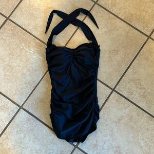 Adorable black halter top one piece bathing suit